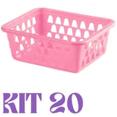 Kit 20 Cestos Organizador Multiuso Pequeno 16x12x6Cm Rosa