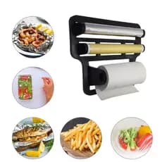 Porta Papel Toalha Aluminio Triplo Suporte Preto Rolos P Cozinha 4 em 1