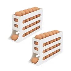 Kit C/ 2 Porta Ovos Deslizante Organizador Para Geladeira De 4 Camadas Automática Rolantes