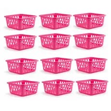 Kit 12 Cestos Organizador Multiuso Pequeno Armário Gaveta Lavanderia Pink