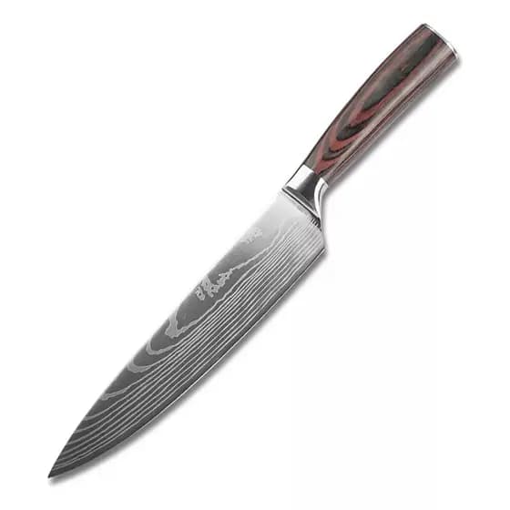 Faca Profissional Chef Churrasco Sashimi Aço Damasco Cor Prateado