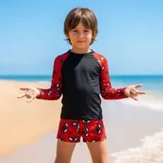 Conjunto Camiseta Manga Longa e Sunga Infantil Menino 4 a 12 Anos Praia Piscina Natação