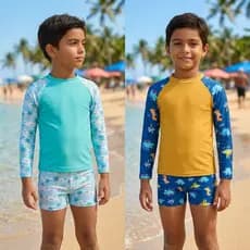 Conjunto Praia Menino Camiseta Manga Longa e Sunga Infantil Premium 4 ao 12