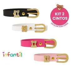 Kit 2 Cintos Infantil Menina Ajustável Luxo Laço Strass Blogueirinha