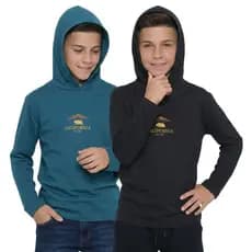 Kit 2 Camisetas Juvenil Infantil Manga Longa Com Capuz 100% Algodão - Conforto e Estilo Inverno