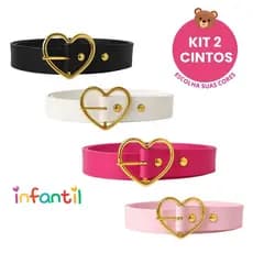 Kit 2 Cintos Infantil Menina Fivela De Coração Dourado