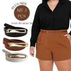 Kit 3 Cintos Femininos Plus Size Veste 44 ao 54 Comprido Grande Fivela Dourada Casual Social Moda Evangélica
