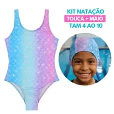 Kit Natação Menina Maiô E Touca De Tecido Confortável Kids Tam 4 ao 10