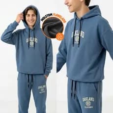 Conjunto Moletom Flanelado Oakland Com Capuz E Calça Jogger Infantil Juvenil Masculino Inverno Grosso Quente