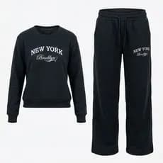 Conjunto Blusa e Calça Moletom Sem Felpa Feminino Wide Leg Juvenil Tam 10 ao 16 New York Brooklyn