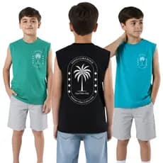 Kit 3 Regatas Machão Infantil Masculino 100% Algodão Premium - Menino Verão Conforto 10 ao 16
