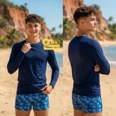 Conjunto Camiseta UV Manga Comprida e Sunga Com Cordão Juvenil Tamanho 10 ao 16