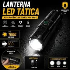 Lanterna Tática LED Recarregável USB Militar Alta Potência Zoom Ajustável Longo Alcance Profissional