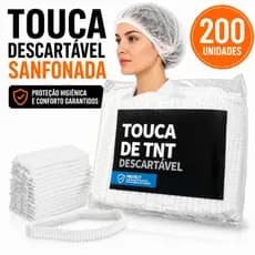 Touca TNT Descartável Sanfonada Branca 200 Unidades Com Elástico Cozinha Estética Hospitalar Limpeza