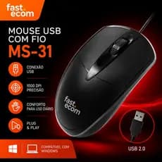Mouse USB C/ Fio Plug Play Ambidestro Óptico Ergonômico Precisão Conforto Home Office Estudos Rápido