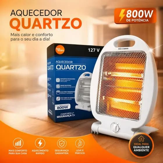 Aquecedor Elétrico 110/127 Volts Portátil 800W Quartzo Aquecedor de Ambiente Rápido e Econômico