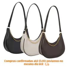Bolsa feminina media de ombro meia lua com corrente elegante estilosa alça reforçada uso diário
