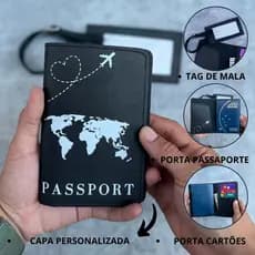 Porta passaporte em couro legitimo com tag de mala para viagem porta cartões