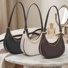 Bolsa femenina de ombro media meia lua leve couro sintético moderna elegante para seu dia preta marrom bege
