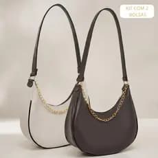 Kit 2 Bolsa feminina meia lua de ombro media minimalista moderna e elegante corrente dourada para o dia a dia