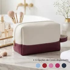 Necessaire feminino couro sintético bolsa organizadora alça reforçada necesser feminina maquiagem grande