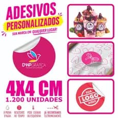 1.000 Adesivo Etiquetas / +200 de Brinde / Personalizado Vinil 4x4 cm / Com Sua Logo / à Prova d’Água