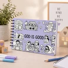 Livro de Colorir Infantil A5 – A Vida de Jesus | 60 Desenhos Bíblicos + Plástico Protetor Anti Mancha