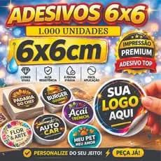 1000 Adesivo Etiquetas / Personalizado Vinil 6x6 cm / Com Sua Logo / à Prova d’Água
