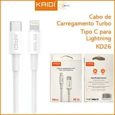 Cabo Carregamento Turbo 30W Tipo C para Lightning iPhone 1m KAIDI KD-26