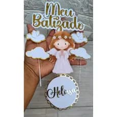 *Envio Imediato * Topo de bolo  batizado menina / Topper batizado /Festa batizado/decoração Batizado