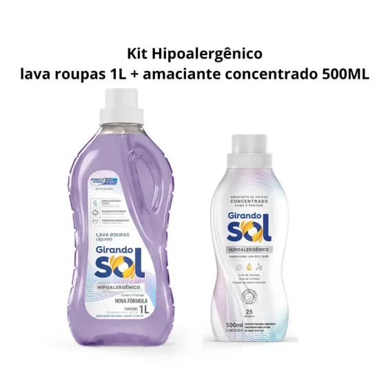 Kit Hipoalergênico lava roupas 1l OU 2l + amaciante concentrado 500ml Girando Sol