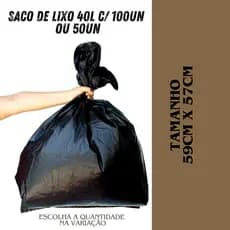 Saco de lixo 40 litros Preto c/ 100un ou 50 un