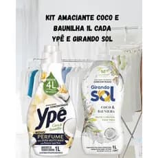 Kit 2 amaciantes concentrados Coco e baunilha Ypê e Girando Sol 1L cada