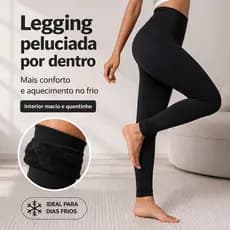 Calça Legging Flanelada Peluciada Quentinha Grossa Leg Preta Calça Térmica Forrada Por Dentro Para Inverno Feminina