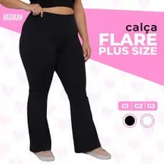 Calça Flare Forrada Plus Size Bailarina Flanelada Boca de Sino Preta Cos Alto Calça Peluciada Quentinha Inverno Curve +