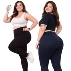 Kit  2 Legging Calça Preta Cós Alto Suplex Plus Size Academia Casual