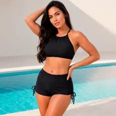 Conjunto Biquíni Brasil Top E Shorts Cordinha Sunquíni Moda Praia Feminino Suplex Verão l Copa do Mundo 2026 l Torcedora