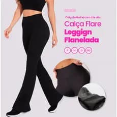Calça Flare Preta  Flanelada Calça Bailarina Forrada Cós Alto Modeladora Confortável P ao GG