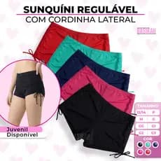Biquíni Sunquini Calcinha Praia Shorts Cordinha Regulável Cintura Média Suplex
