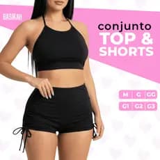 Biquíni Top Alcinha Conjunto Croped E Shorts Cordinha Lateral Sunquíni M ao G3 Verão Praia
