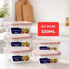 Kit Potes de Vidro Herméticos Borossilicato 320ml Vidro Quadrado Resistente Cozinha Premium