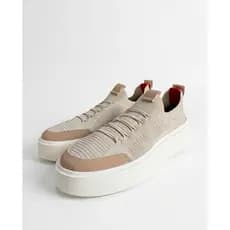 Tênis Masculino Sapatênis Meia Knit Cadarço de Elástico Couro Sintético Tecido
