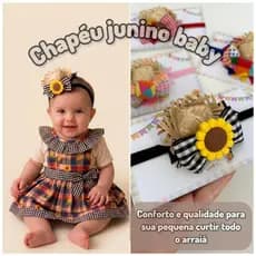 Faixinha de Cabelo para festa junina, laço para bebê junino xadrez