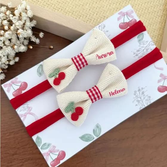 Laço para bebê personalizado com nome Cereja / Faixinha para bebê Cerejinha com nome / Laço para bebê cereja do bolo