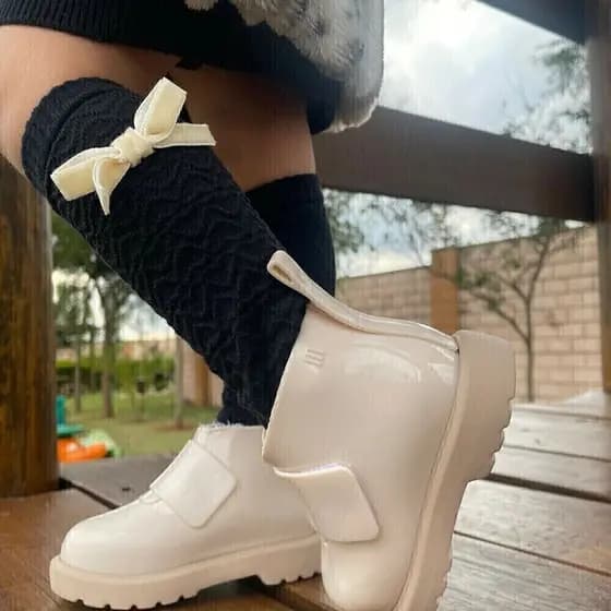 Meia Infantil para bebês com lacinho , Meia 3/4 para bebês , Meia infantil para meninas com lacinho