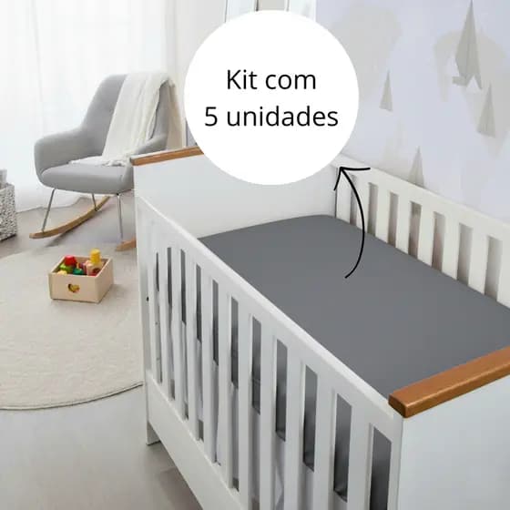 Kit 5 Lençol Para Berço Bebê Padrão Americano com Elástico Percal 400 fios Alta Qualidade