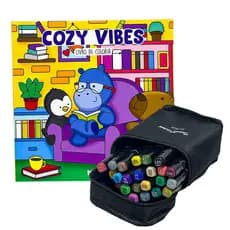 Livro De Colorir Comfy & Cozy Grande + 24 Marcadores Ponta Dupla