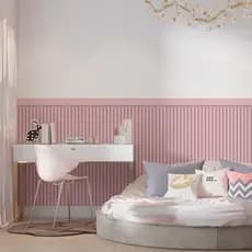 Papel De Parede Adesivo Ripado Rosa Bailarina Com Faixa Para Meia Parede - Vinil Autocolante