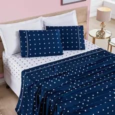 Jogo De Cama Lençol Queen Completo 4 Peças Petit Poá Percal 200 Fios Fronha Com Detalhe