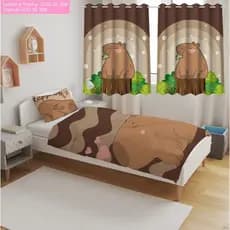 Kit Jogo de Lençol Com Cortina Personagens Estampas Realista Luxe